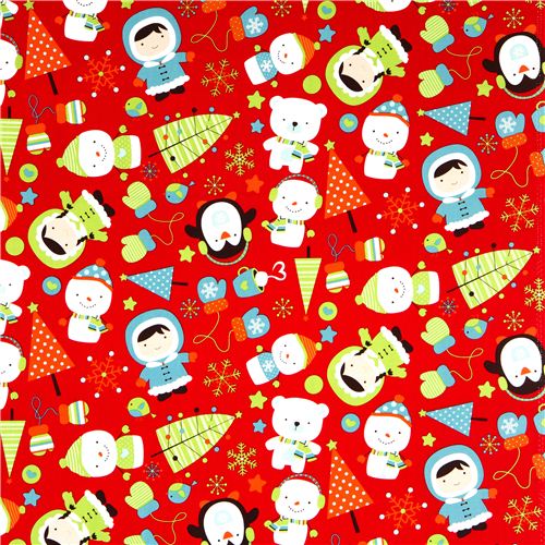 red Riley Blake Christmas fabric penguin snowman 2