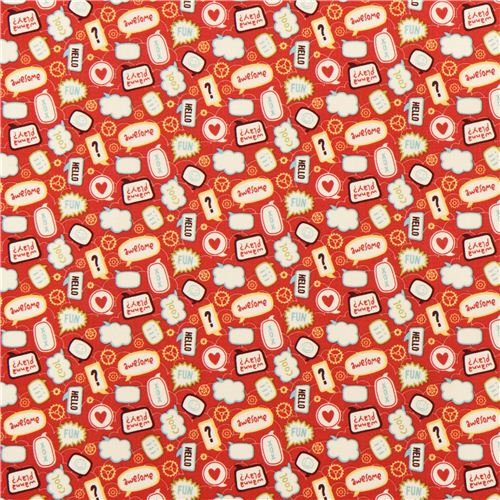 red Riley Blake speech bubble comic fabric 'Talk' 3