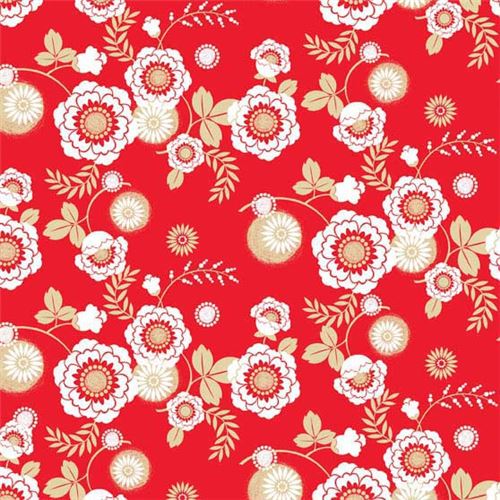 red Riley Blake white cream flower leaf fabric Fabric