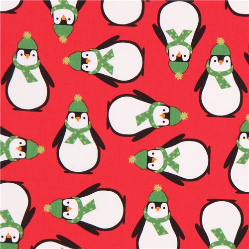 red Robert Kaufman fabric cute penguin hat scarf Jingle 4 - modeS4u
