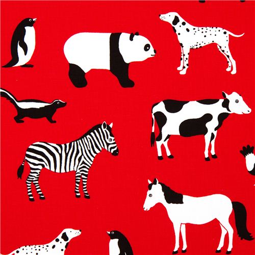 red Robert Kaufman fabric with animals from the USA 1