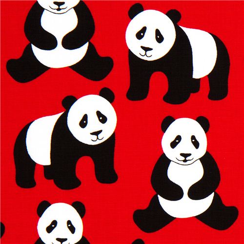 red Robert Kaufman fabric Menagerie with panda bears 1