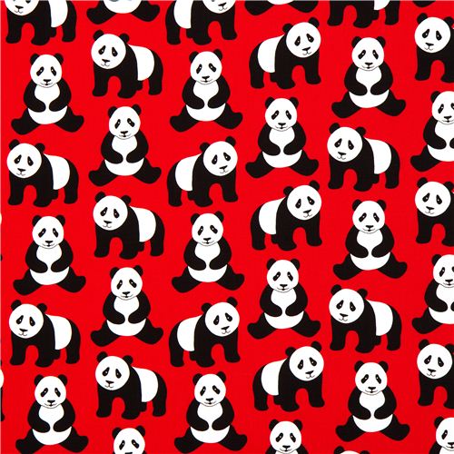 red Robert Kaufman fabric Menagerie with panda bears 2