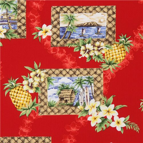 tessuto rosso Trans-Pacific Textiles foto vacanze fiori tropicali Tessuto