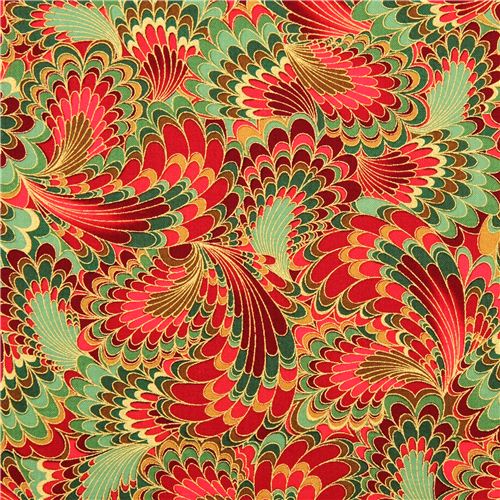 rot-grner Flgel Stoff Timeless Treasures Palazzo Blue 2