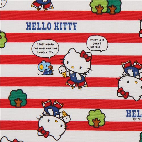 Tela oxford de rayas rojas y blancas con Hello Kitty de Sanrio Tela