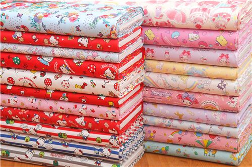 red with white Hello Kitty outline dark taupe bow laminate fabric Sanrio  Japan Fabric by Sanrio - modeS4u