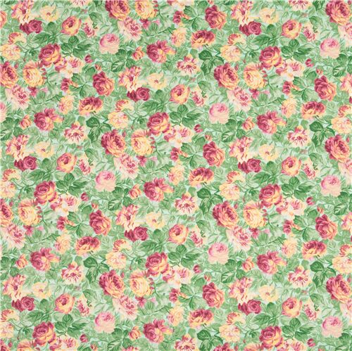 Pale Floral Roses Lush Foliage Fabric by Japanese Indie - modeS4u