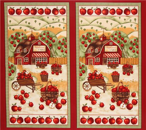 red apple tree farm panel fabric by Timeless Treasures 3