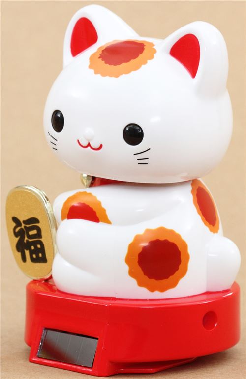 red base lucky cat charm solar powered bobble head toy from Japan