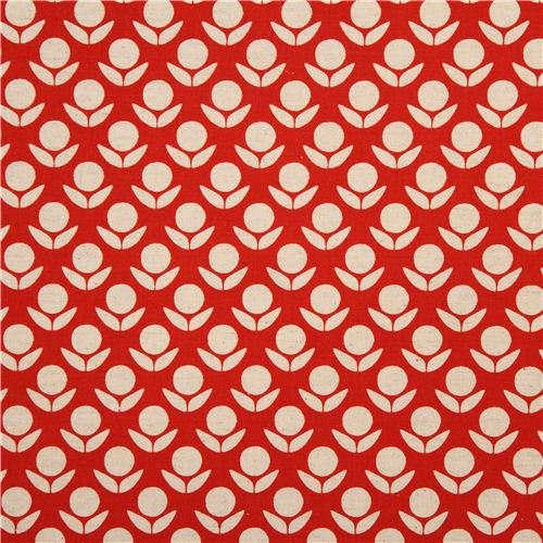 red beige Canvas flower fabric by Kokka 2