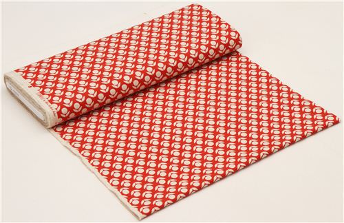red beige Canvas flower fabric by Kokka 3