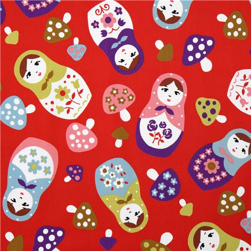 red big matryoshka mushroom Kokka fabric kawaii Japan 1