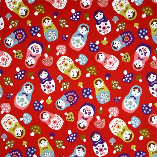 red big matryoshka mushroom Kokka fabric kawaii Japan 2