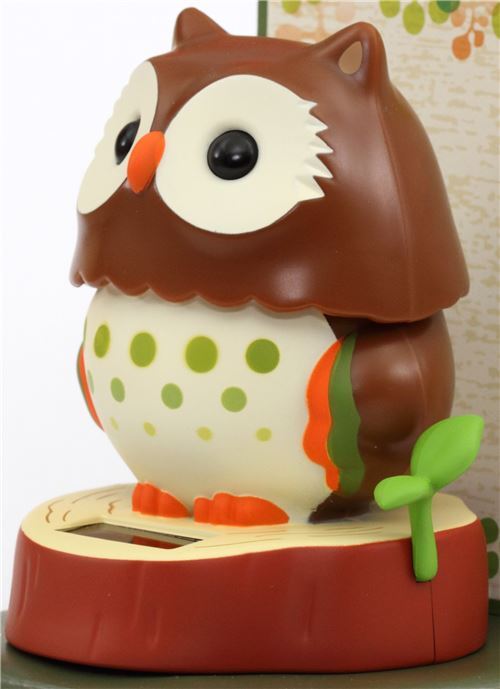 Red Brown Base Dark Brown Owl Solar Powered Bobble Head Toy From Japan 