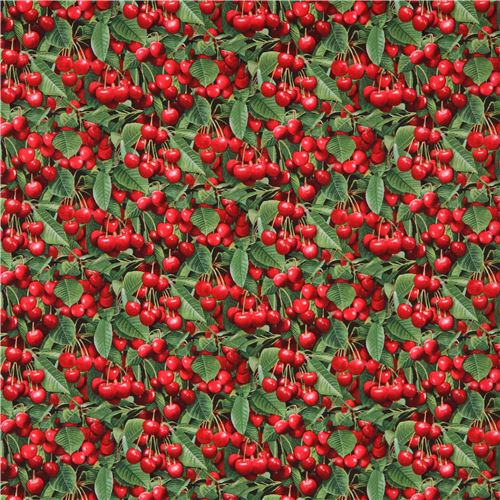 red cherry fruit green leaf fabric Berry Good Elizabeth's Studio - modeS4u