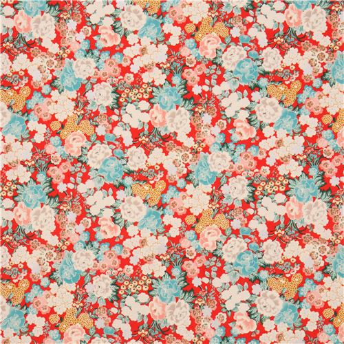 red colorful flower fabric with silver metallic embellishment from ...