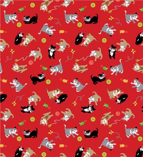 red cute small cat animal playing fabric by StudioE 'A Cat Tale' - modeS4u