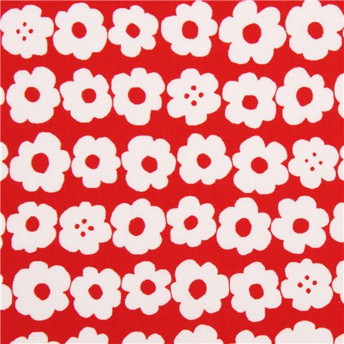 red cute white flower fabric by Kokka 1