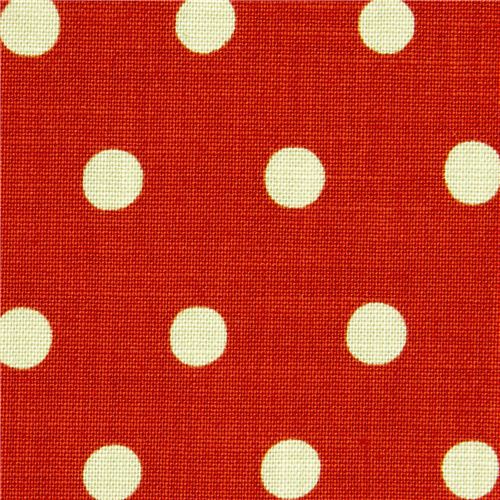 red echino canvas fabric with turquoise polka dots  1