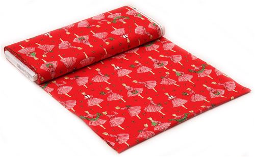 red fabric Christmas woman holly by Michael Miller 3