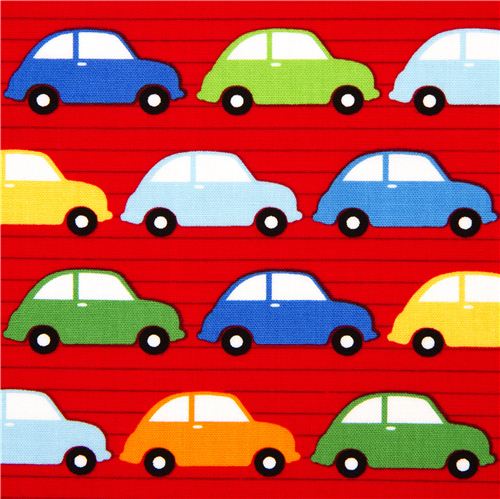 red fabric for boys colourful cars by Robert Kaufman USA Fabric