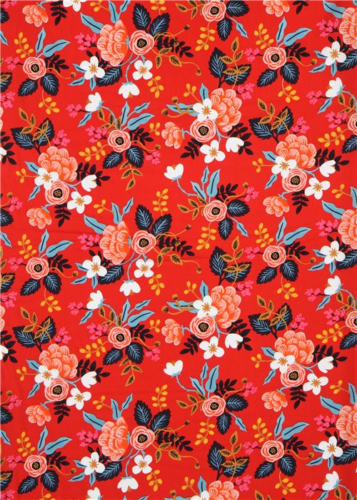 red fabric with flower leaf Cotton Lawn fabric by Cotton and Steel ...