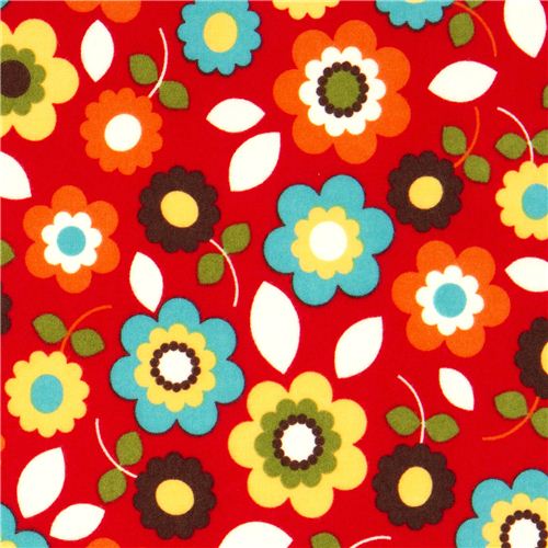 red flannel fabric colourful flowers by Robert Kaufman - Flannel Fabric ...