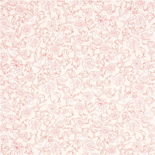 red flower and bird animal fabric par Robert Kaufman 2
