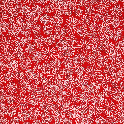red flower blossom sketch fabric Lipstick Robert Kaufman USA Fabric by