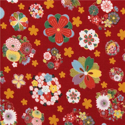 red flower bouquet Asia cotton fabric from Japan by Japanese Indie ...