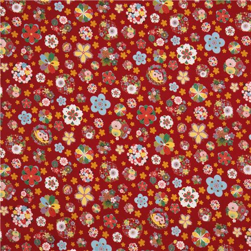 red flower bouquet Asia cotton fabric from Japan by Japanese Indie ...