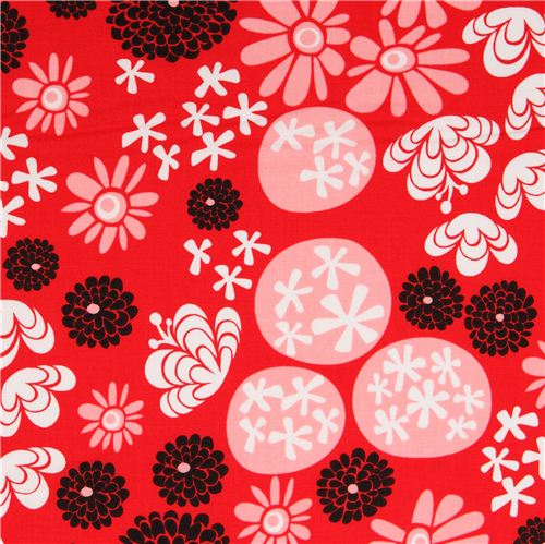red flower fabric with daisies by Robert Kaufman 1