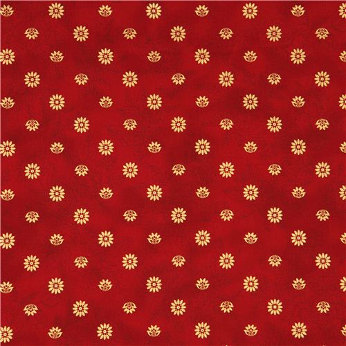 red flower fabric with golden flowers Robert Kaufman USA 2