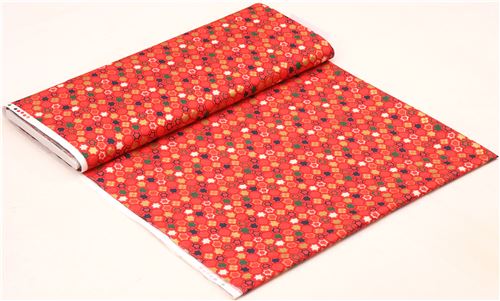 red flower hexagon star burst fabric with gold metallic from Japan 3