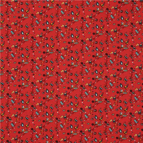 red flower pattern birch knit organic fabric USA 3