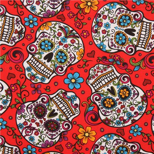 Skulls Red Floral Halloween Fabric Floor Backdrop