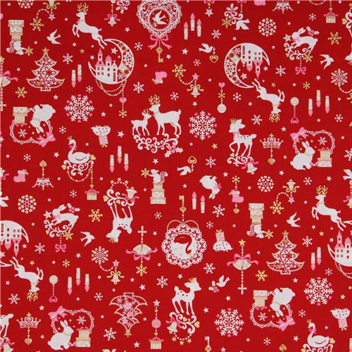 roter kawaii Weihnachtsstoff Bambi Hase Glitzer Japan 2