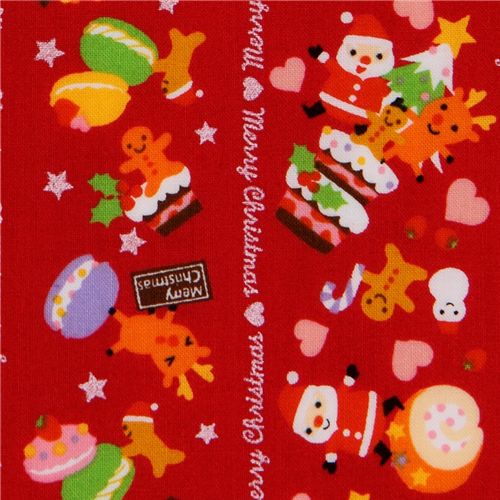 red kawaii Christmas fabric Santa Claus macaroons 1
