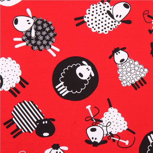 red knitting sheep tissu série animaux Timeless Treasures 1