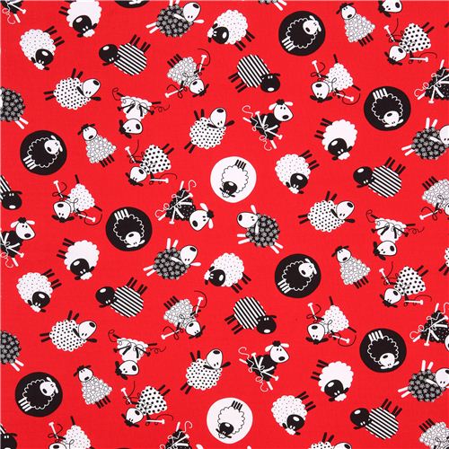 red knitting sheep tissu série animaux Timeless Treasures 2
