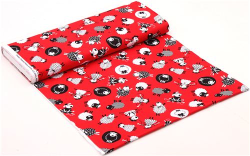 red knitting sheep tissu série animaux Timeless Treasures 3