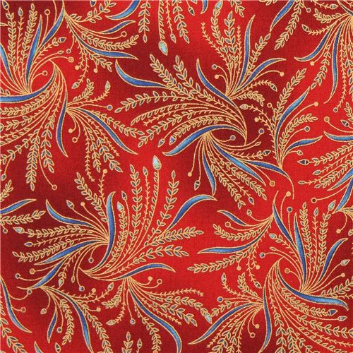 red leaf gold metallic fabric Robert Kaufman Studio RK Fabric by Robert