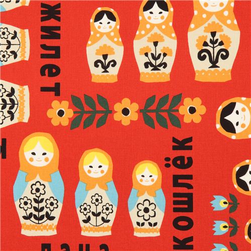 red matryoshka dolls Kokka fabric babushka modeS4u