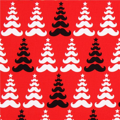 Tissu Robert Kaufman Merry Mustaches rouge, moustaches, Nol Tissu