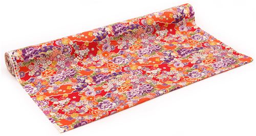 red-orange Asia flower Kokka fabric from Japan 3