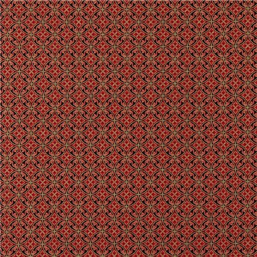 red oriental fabric golden pattern Robert Kaufman 2