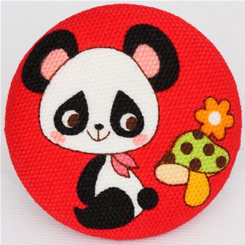 red panda button mushroom Japanese fabric button 1