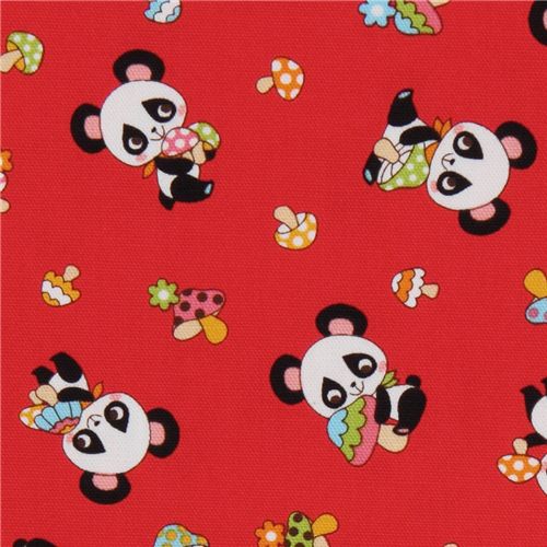 tessuto rosso panda amanita dal Giappone kawaii Tessuto