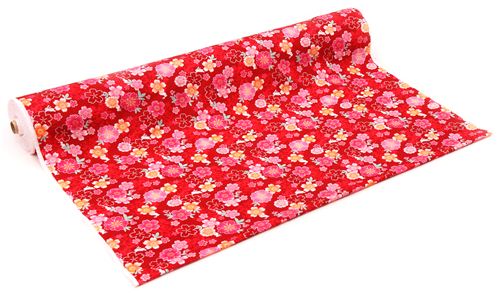 red patterned Asia flower poplin fabric from Japan 4